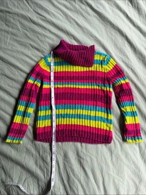 SWAK Ribbed Turtleneck Sweater in Fuchsia, Yellow & Teal